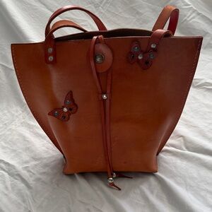 Butterfly Embellished Leather Tote